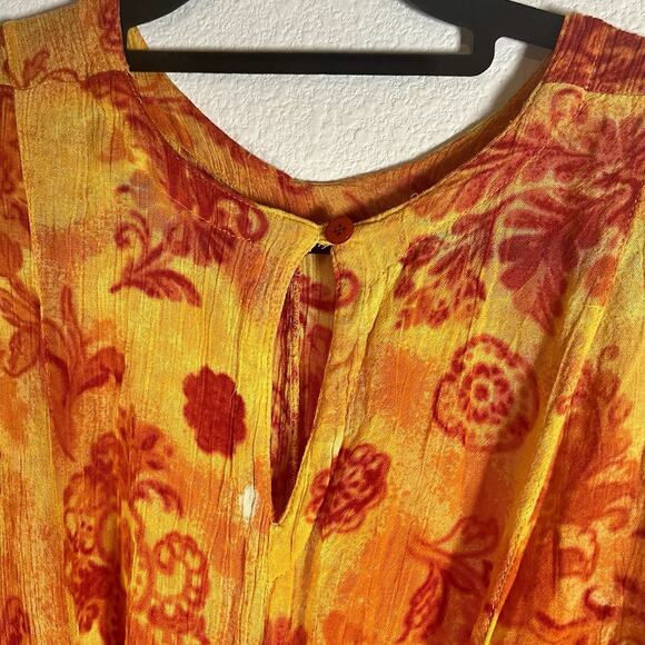 La D'Da Vtg Midi Dress S Crinkled Rayon Orange Floral Sleeveless Flowy Summer - Picture 6 of 8
